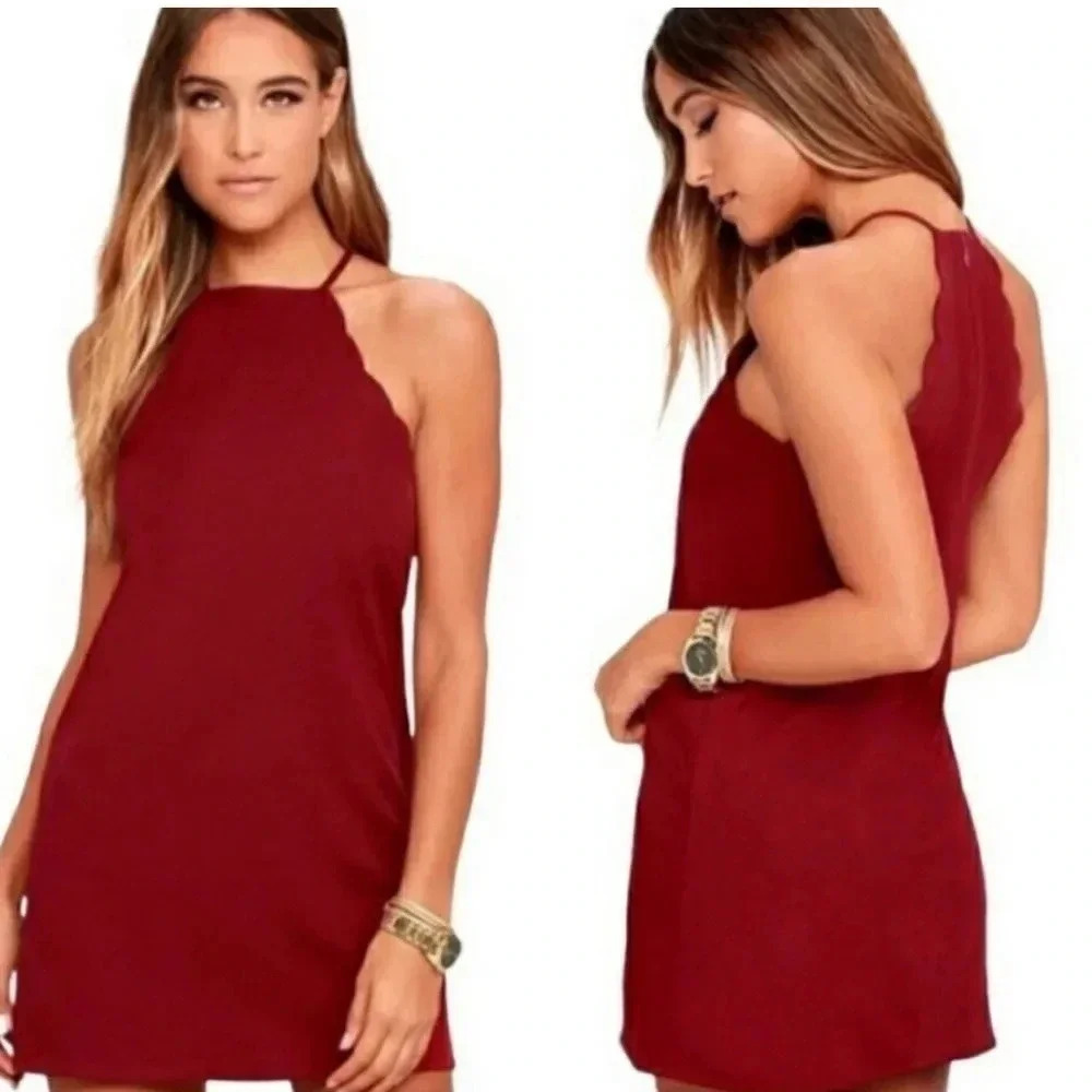 Lulus burgundy wine scalloped mini dress